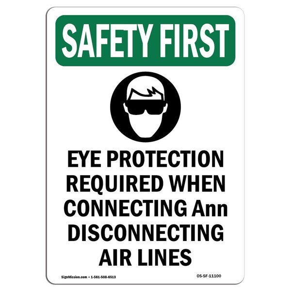 OSHA, Eye Protection Required W/ Symbol, 5in X 3.5in Decal, 10PK, OS-SF-D-35-V-11100-10PK